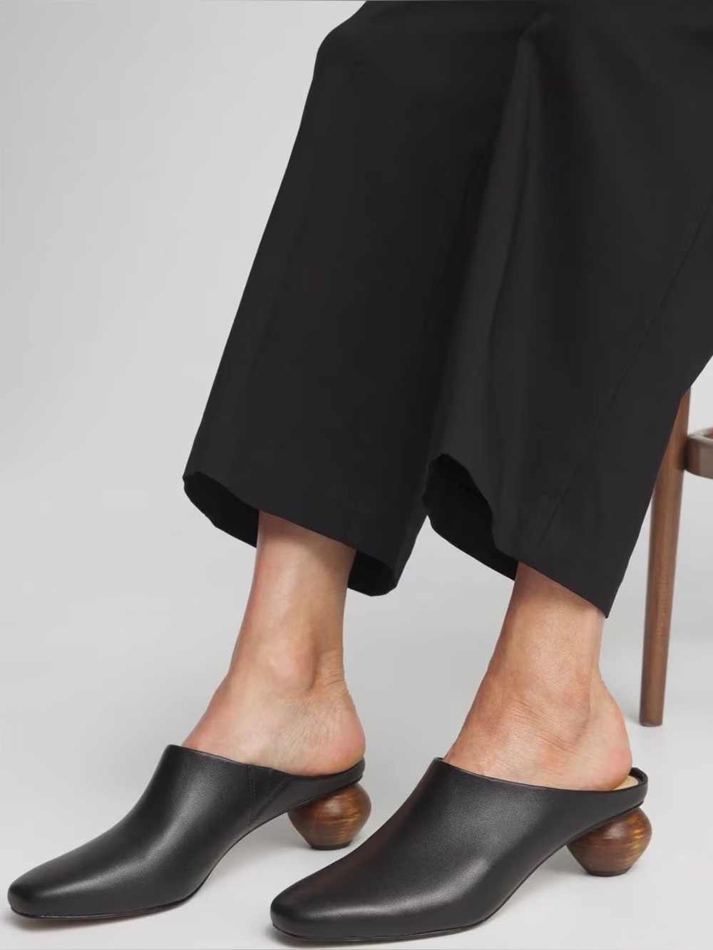 Chico's wood ball heel leather slip on mules